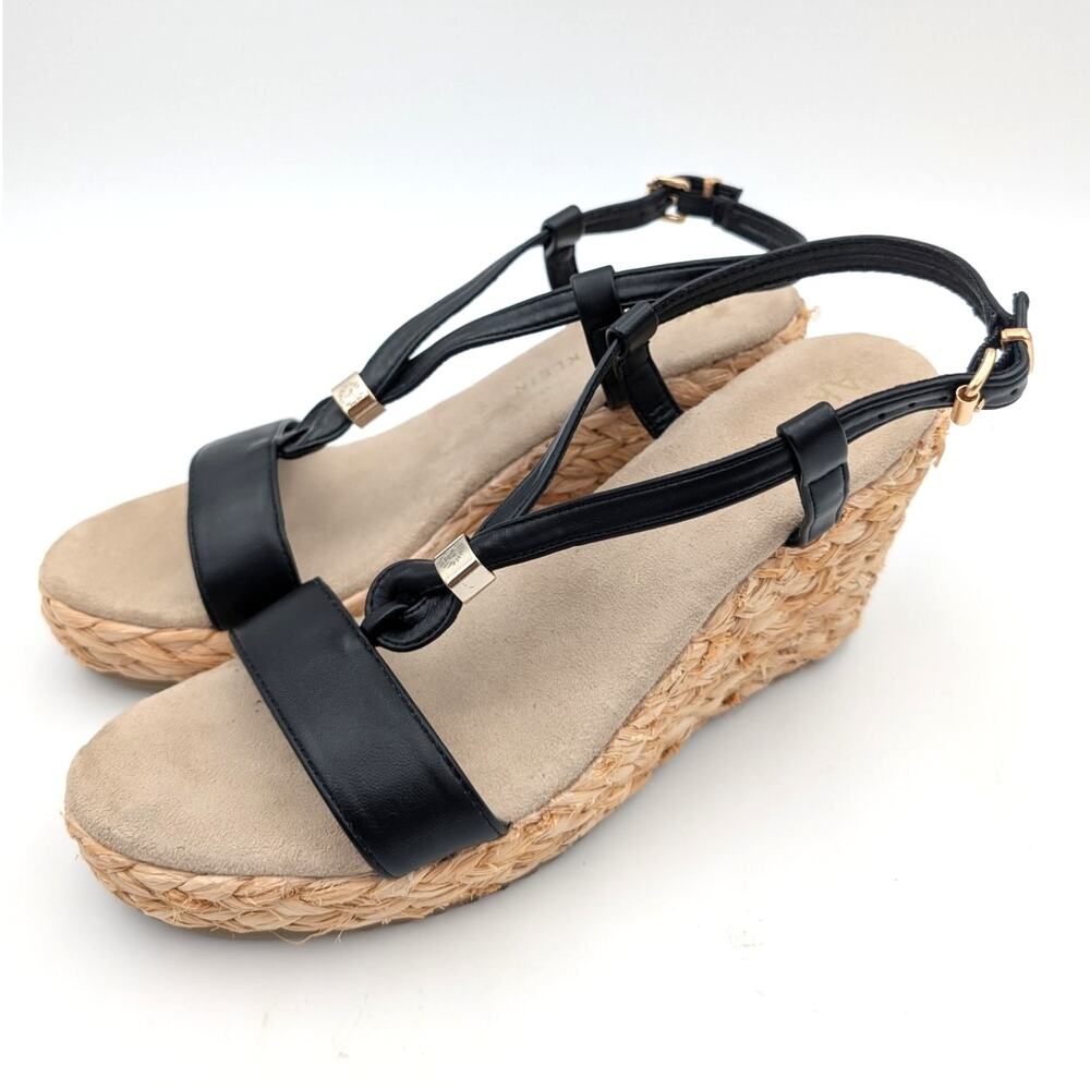 Anne Klein Wanessa Wedge Sandal Open Toe Women's Black Size US8.5M EU39